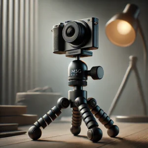 DALL·E 2024 08 11 08.04.21 A promotional image for a blog about the XILETU M5G Mini Portable Lightweight Travel Tripod. The image should showcase the tripod in a clean minimali 1