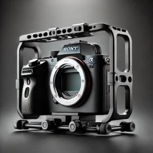 DALL·E 2024 08 12 06.18.40 A sleek professional image showcasing the YELANGU Camera Cage Rig Kit for Sony A7S A7 A7R A72 A7RII A7SII A6000 A6500 and A6300. The kit shou 1