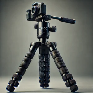 DALL·E 2024 08 12 06.26.14 A high quality image showcasing a CS60C Professional Carbon Fiber Tripod for DSLR cameras. The tripod is designed with 10 layers of carbon fiber a 40 1