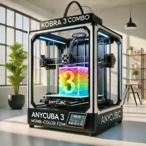 DALL·E 2024 08 15 08.08.15 A high quality image showcasing the ANYCUBIC Kobra 3 Combo Multi Color FDM 3D Printer. The printer is depicted in a clean modern workspace highlight 1