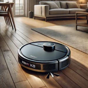 DALL·E 2024 08 15 08.32.38 A high quality image showcasing the Robot Vacuum Cleaner ABIR X8 in action. The image should depict the robot vacuum in a modern home setting emphasi 1