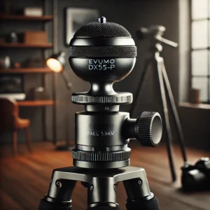 DALL·E 2024 08 15 08.41.27 A high quality image showcasing the EVUMO Ball Head 55mm for Tripod Camera model DX55 P. The ball head should be displayed on a sturdy tripod in a pr 1