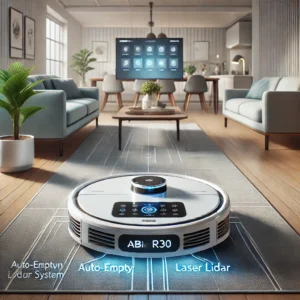 DALL·E 2024 08 16 07.30.05 A high quality image showcasing the ABIR R30 Robot Vacuum Cleaner. The vacuum cleaner should be displayed in a modern clean home environment highlig 1