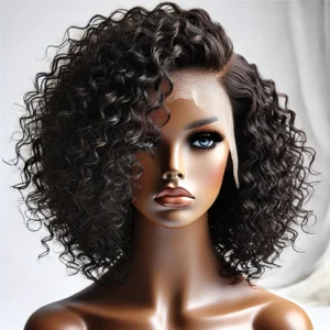 DALL·E 2024 08 17 07.23.21 A high quality image showcasing the ISEE HAIR Mongolian Curly Lace Front Wig for Women. The wig should feature a Kinky Curly texture 4x4 Lace Closure 1