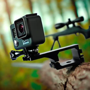 DALL·E 2024 08 17 07.26.58 A high quality image showcasing the GoPro Hero 12 11 10 9 Camera Adapter Bracket Scope Side Black Aluminum designed for recording while aiming in out 1