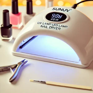 DALL·E 2024 08 17 07.45.32 A high quality image showcasing a SUNUV SUN4 48W UV LED Lamp Nail Dryer. The lamp should be positioned prominently with its LCD display clearly visib 1