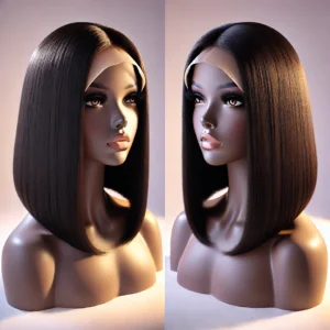 DALL·E 2024 08 17 08.27.20 A high quality image featuring the ISEE Hair 4x4 Wear Go Glueless Wig in a sleek straight short bob style. The wig should be displayed on a mannequi 1