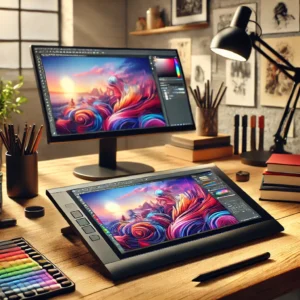 DALL·E 2024 08 17 08.31.30 A high quality image featuring the XPPen Artist Pro 16 Gen 2 Graphics Tablet Monitor in a creative workspace. The tablet should be displayed on a de 1