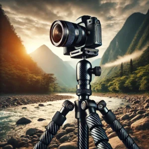 DALL·E 2024 08 17 13.17.59 A high quality image featuring a Carbon Fiber Tripod for Cameras set up in an outdoor scenic location. The tripod should be shown holding a camera w 1