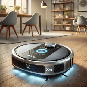 DALL·E 2024 08 18 07.14.58 A high quality image featuring the Robot Vacuum Cleaner ABIR X6 in a modern home environment. The vacuum should be shown in action cleaning a hardwoo 1