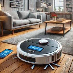 DALL·E 2024 08 18 07.41.17 A high quality image featuring the LIECTROUX LILIN C30B Robot Vacuum Cleaner in a modern home environment. The vacuum should be shown in action clean 1