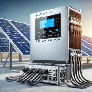 DALL·E 2024 08 18 07.44.35 A high quality image featuring a Hybrid Solar Inverter with various power options like 1.6KW 3KW 3.6KW 6.2KW 8.2KW 10.2KW. The inverter should be 27