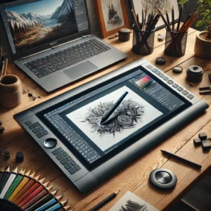 DALL·E 2024 08 18 08.02.53 A high quality image featuring the XPPen Artist Pro 16 Gen 2 Graphics Tablet Monitor in a creative studio setting. The tablet should be shown in use 19