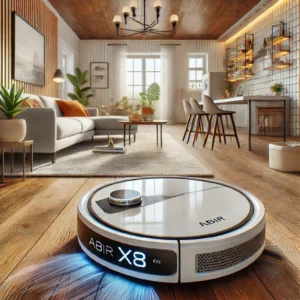DALL·E 2024 08 18 08.40.53 A high quality image featuring the ABIR X8 Robot Vacuum Cleaner in a modern home environment. The robot vacuum should be shown in action highlighting 7