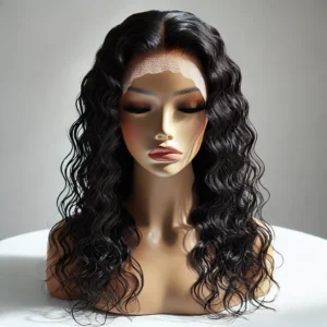 DALL·E 2024 08 19 06.46.07 A high quality image of a water wave glueless wig pre plucked and pre bleached displayed on a clean minimalist background. The wig should showcase 21