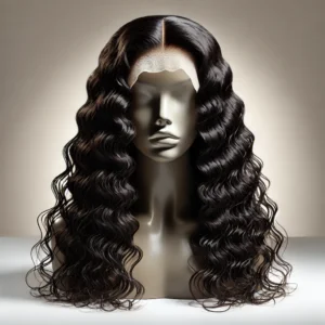 DALL·E 2024 08 19 06.48.53 A high quality image of an HD transparent water wave frontal wig 13x4 13x6 curly lace front human hair wig displayed on a clean minimalist backgroun 19