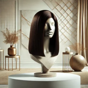 DALL·E 2024 08 19 06.55.18 A visually appealing image showcasing a luxurious high quality wig product. The wig is a Brazilian Straight Chocolate Brown Lace Front Wig with a sle 15