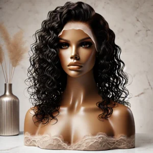 DALL·E 2024 08 19 07.04.26 An elegant and high quality image featuring an ISEE HAIR Brazilian Water Wave Wig with a 13x6 HD Lace Frontal displayed on a mannequin or model. The 9