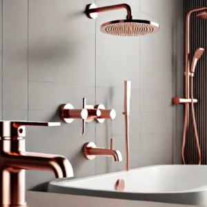 DALL·E 2024 08 21 09.35.14 A clean and modern image designed to support a blog post about a Rose Gold Shower Faucet Bathtub Faucet Set from AliExpress. The image should feature 1