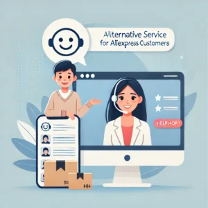 DALL·E 2024 08 23 06.11.05 A clean and modern image to support a blog post about an alternative help service for AliExpress customers. The image should include elements such as 5