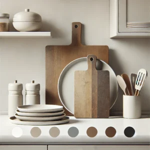 DALL·E 2024 08 24 05.45.27 A clean minimalist image representing kitchen items and quality concerns. The image should feature a set of cutting boards with one of them showing 1