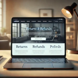 DALL·E 2024 08 25 18.40.52 A sleek and modern laptop on a desk with a website open showing a returns and refunds policy page in Dutch. The setting is a well organized home offi 7
