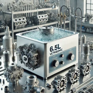DALL·E 2024 08 30 06.47.27 A visually detailed image of a 6.5L Ultrasonic Cleaner in a clean organized workshop setting. The ultrasonic cleaner should be depicted with various 1