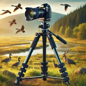 DALL·E 2024 08 30 06.49.53 A visually detailed image of a professional heavy duty camera tripod specifically the INNOREL RT90CLT404C set up in a natural outdoor setting ide 1