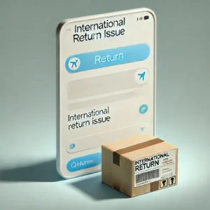 DALL·E 2024 09 04 06.54.44 A visually detailed image showing an empty chat screen with an international return label on a package reflecting a situation where a customer is try 5