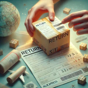 DALL·E 2024 09 04 08.07.05 A visually detailed image showing a return package being prepared for shipping with a label and packing materials set against a background that subt 1