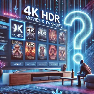 DALL·E 2024 09 04 16.44.42 A visually detailed image depicting a streaming service interface with 4K HDR movies and TV shows but with a subtle indication of potential issues re 12