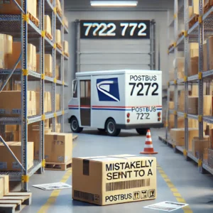 DALL·E 2024 09 04 16.55.35 A visually detailed image of a package mistakenly sent to a Postbus 7272 in a postal depot showing the package sitting in a storage facility. The sce 10
