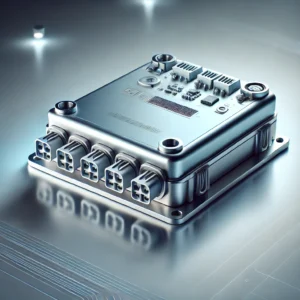 DALL·E 2024 09 15 12.46.12 A clean futuristic image of a battery management system BMS product. The BMS is shown as a sleek small device with wires and connectors represent 1
