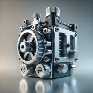 DALL·E 2024 09 15 14.13.11 A sleek modern image of a 3D printer extruder kit showing its parts like the drive mechanism and attachments. The background should be a clean gradi 1
