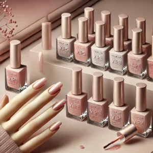 DALL·E 2024 09 16 05.34.11 A sleek and modern image featuring the Venalisa VIP5 HEMA FREE Jelly Nude Pink Collection Nail Gel Polish. The image displays several bottles of the g 1