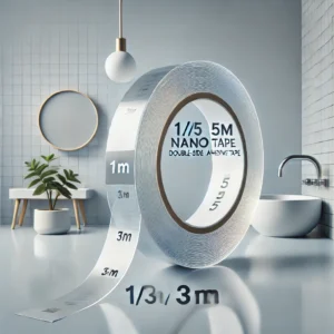 DALL·E 2024 09 16 06.22.28 A clean and modern image showcasing the 1 3 5m Nano Tape Double Sided Adhesive Tape. The tape is displayed in different lengths 1m 3m and 5m with 1