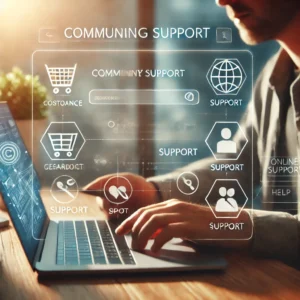 DALL·E 2024 09 16 06.33.31 An image representing a customer browsing a website on their laptop or phone looking for information and services related to online shopping support 1