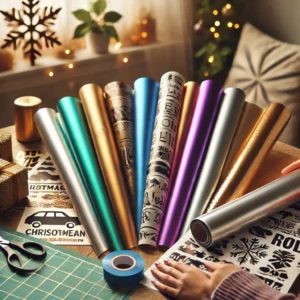 DALL·E 2024 09 16 06.55.49 An image showing permanent adhesive vinyl sheets in various metallic colors being used for crafting purposes such as decorating for Christmas or Hall 1