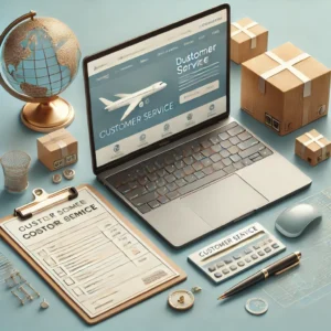 DALL·E 2024 09 21 08.59.11 A blog style image with a customer service theme. The background should feature an open laptop with the homepage of a generic e commerce website visib 1