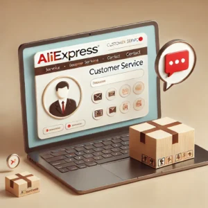 DALL·E 2024 09 21 09.16.34 A blog style image related to e commerce and customer service on AliExpress. The background should feature a laptop displaying the AliExpress website 1