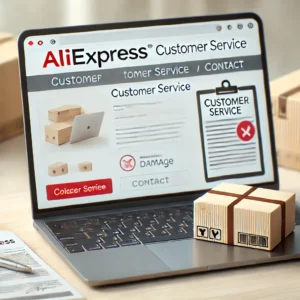 DALL·E 2024 09 22 19.41.25 A blog style image focused on AliExpress customer service. The background should feature a laptop displaying the AliExpress website highlighting a cu 1