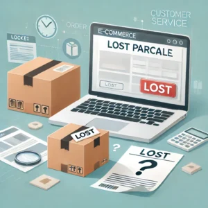 DALL·E 2024 09 22 20.01.43 A blog style image related to lost parcels and customer service. The background should feature a laptop displaying a generic e commerce website indic 1