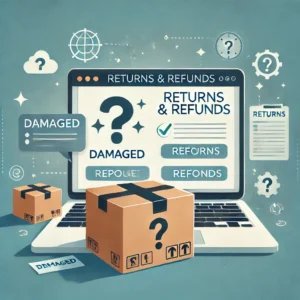 DALL·E 2024 09 22 21.51.46 A blog style image focused on resolving issues with damaged and returned parcels. The background should feature a laptop displaying a generic e commer 1