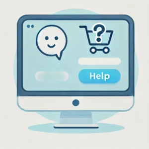 DALL·E 2024 09 25 19.18.46 A simple and clean illustration representing customer support for online shopping. The image features a friendly chat window on a computer screen wit 1