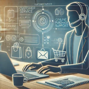 DALL·E 2024 09 26 16.09.21 An image of a customer service scenario where a person is receiving assistance for an online purchase issue. The setting should be modern with elemen 1