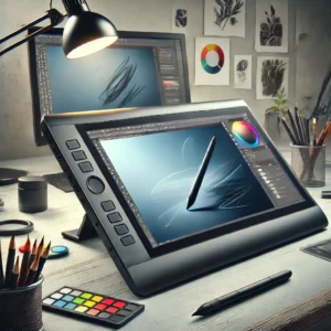 DALL·E 2024 09 27 06.45.28 A professional graphics tablet with a sleek design featuring a large 23.8 inch 4K screen on a built in stand. The tablet should be depicted in an art 1
