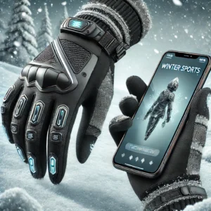 DALL·E 2024 09 28 06.33.35 An image of winter sports gloves in black and grey colors featuring a touchscreen compatible design. The gloves should be displayed on a snowy or win 1