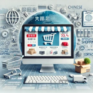 DALL·E 2024 09 29 17.37.57 A visually appealing and informative image for a blog about online shopping featuring a computer screen displaying a Chinese online store with produ 1