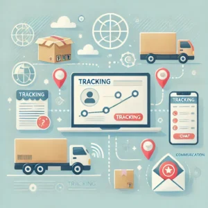 DALL·E 2024 09 30 19.57.06 An informative graphic depicting the process of tracking a package from a Chinese online store. The image should include visuals of a laptop or mobile 1