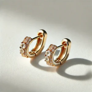 DALL·E 2024 10 05 06.10.38 A high quality image of elegant golden color crystal clip earrings displayed on a simple white background. The earrings should have a minimalist desi 2 1
